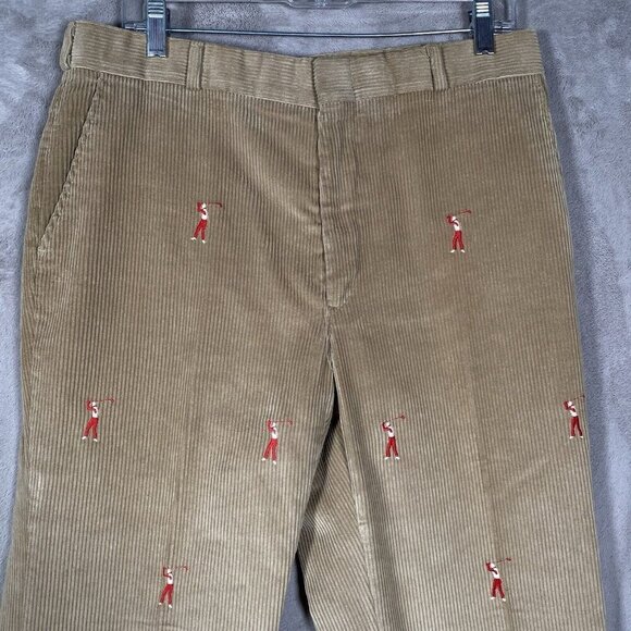 Vintage Halrin Corduroy Pants Golfer Embroidered Tan Cotton Needlepoint Red - Picture 4 of 10